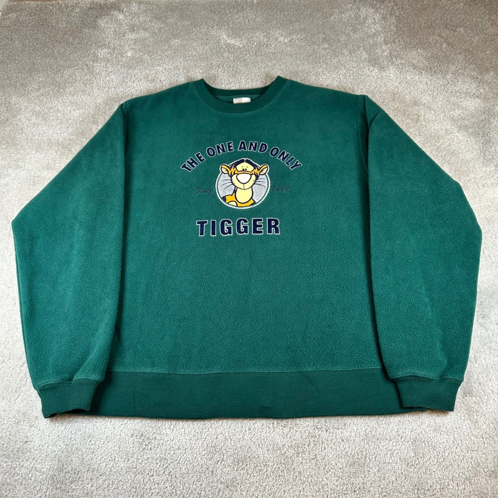 VTG Disney Store Tigger Fleece Sweatshirt Mens Large Green Embroidered Pullover
